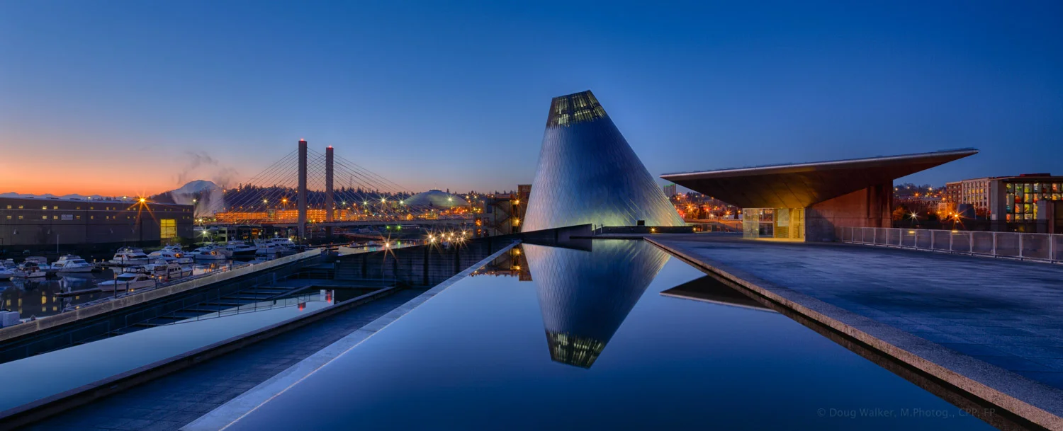 Tacoma’s Museum of Glass and waterfront at dawn